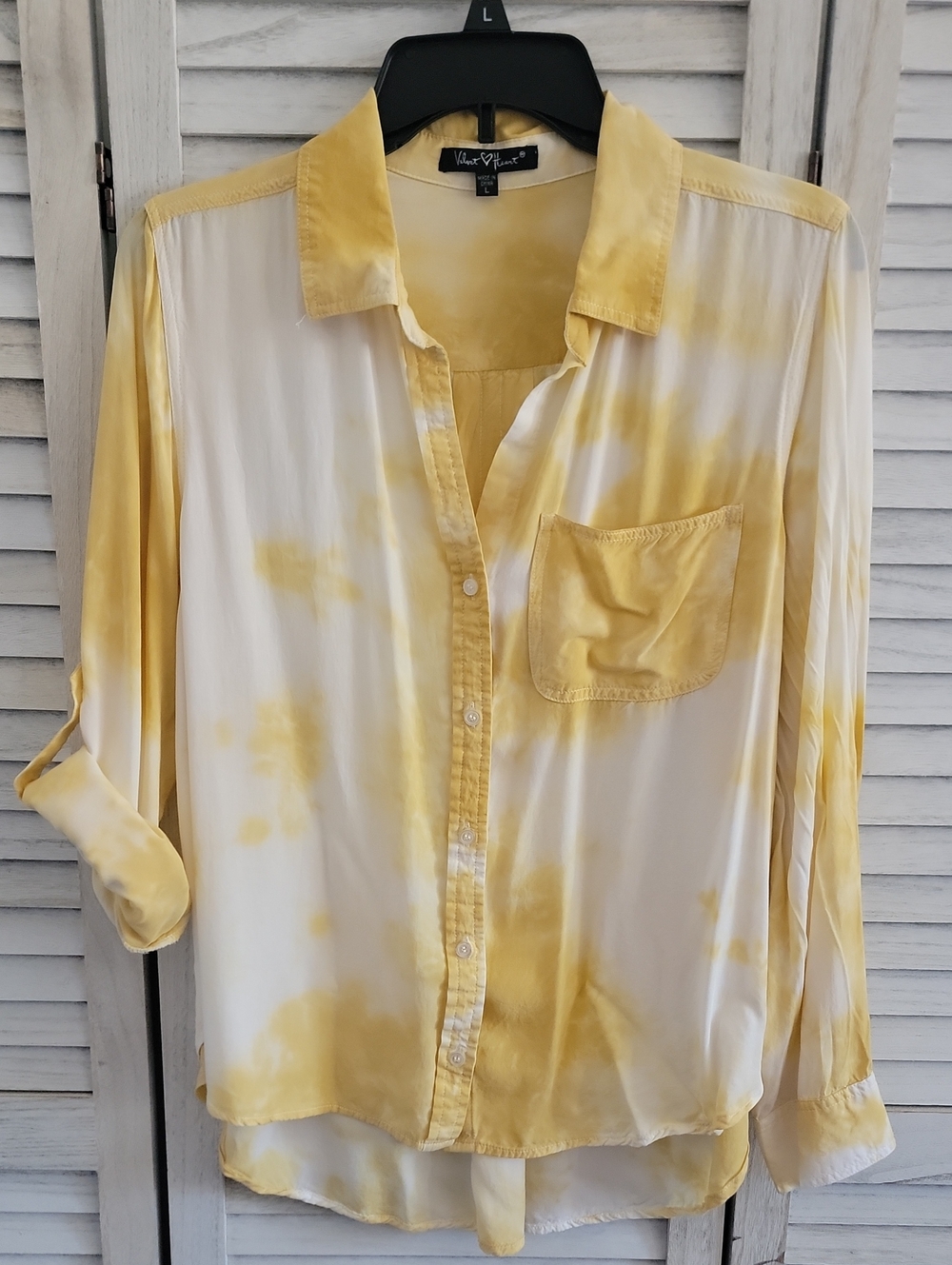Velvet Heart Yellow and White Tie-Dye Button Down Shirt